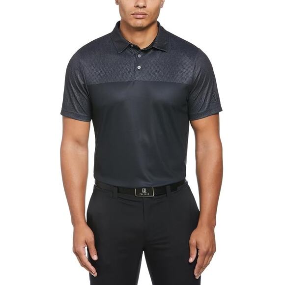 PGA Tour Men's Black Block Print Athletic Fit Short Sleeve Polo Shirt Size S - Picture 1 of 1